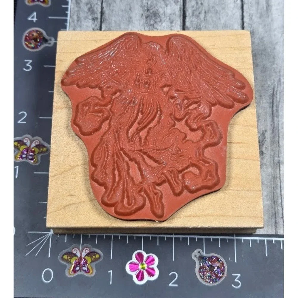 All Night Media Flying Angel Detailed 167J Rubber Stamp Wood #M68